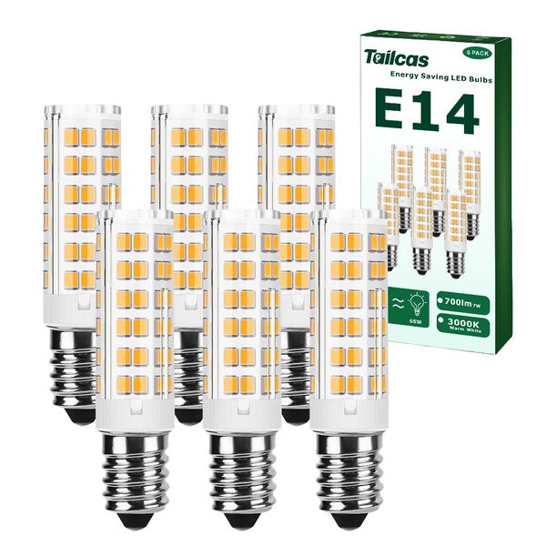 6 x E14 LED Bulbs, 7W (65W Halogen Equivalent), Warm White 3000K 700LM