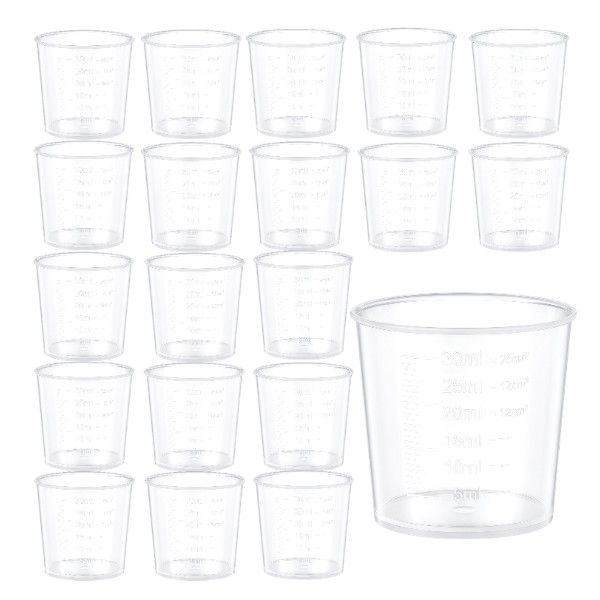 20 Mini Liquid Measuring Cups With 30 Milliliter Capacity - Transparent