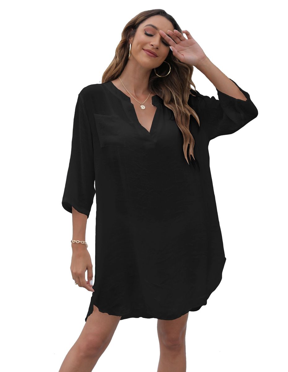 Women Swimsuit Bikini Beach Cover Up Shirt V-Neck Beachwear Beach Dress