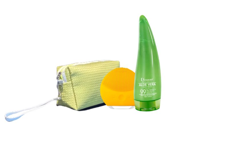 3 in 1 Sonic Vibration Facial Cleansing Brush Face wash Cosmetic Bag Yellow