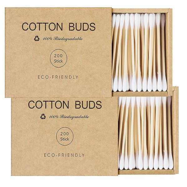 Bamboo Natural Cotton Swabs Eco Friendly Double Tips Ear Sticks | 2 x 200 Pieces