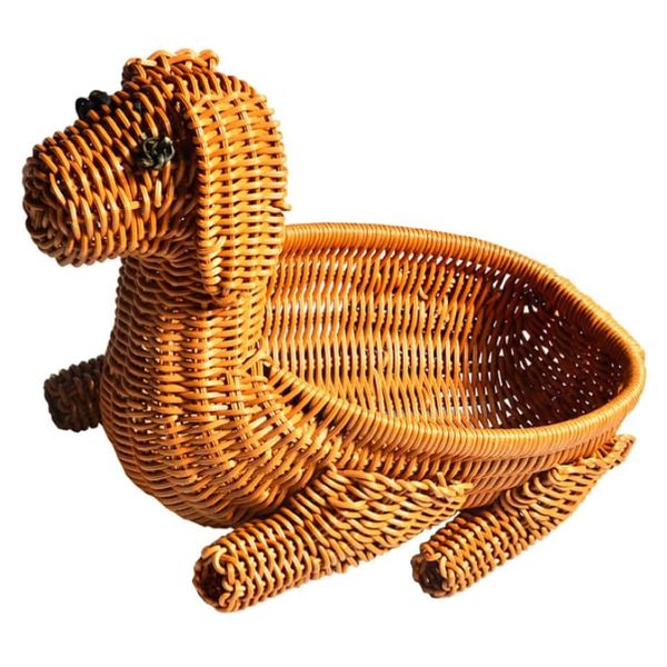Kitchen Decor Cute Woven Ratten Puppy Bread Basket - 30cm