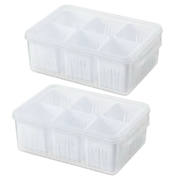 6-in-1 Refrigerator Fresh-Keeping Food Storage Box Strainer - 2 Packs
