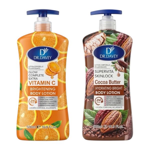 Pack of 2-Dr Davey Cocoa Butter VC Extra Glow Moisture 24H BodyLotion 500ml