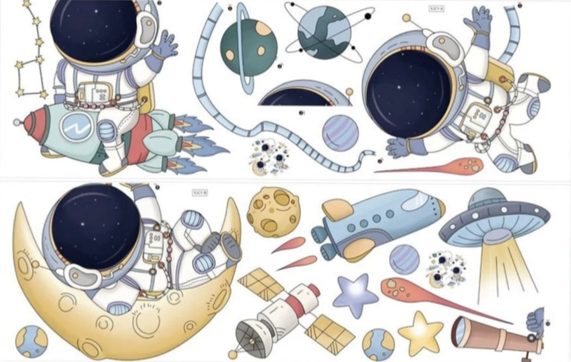Space-themed wall art for kids room