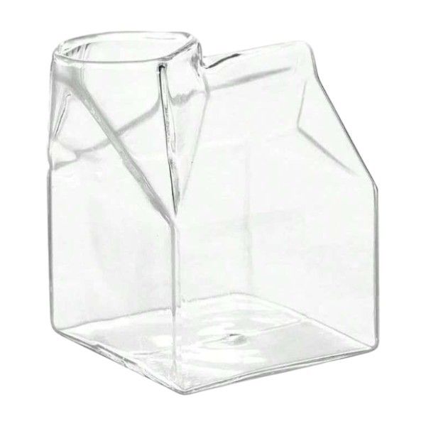 Clear Glass Milk Carton Style Cup - Transparent