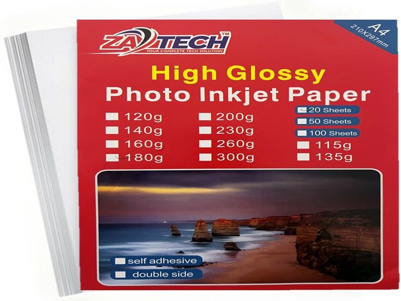 ZATECH A4 Self Adhesive High Glossy Photo Inkjet Paper - 50 Sheets