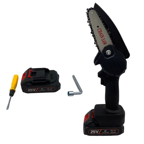 25V Mini Cordless Rechargeable 4-Inch One-Hand Power Chain Saw -JG0863