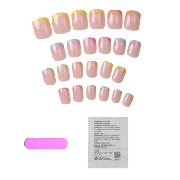24 Pieces Colorful Pastel French Tip Press-On Nails - Multicolor