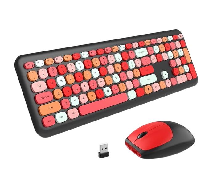 2.4G Slim Full-Sized Colorful Keyboard Mouse for PC Desktop Laptops Windows