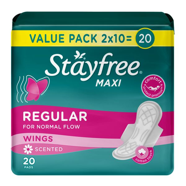 Stayfree®, Sanitary Pads, Maxi, Regular, Thick, Wings, Scented, Pack of 20