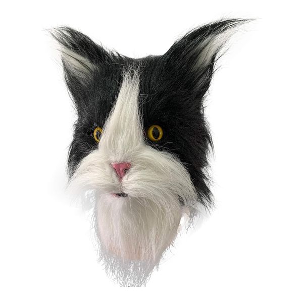 Party Novelty Black &amp; White Latex Head Cat Cosplay Mask -45cm