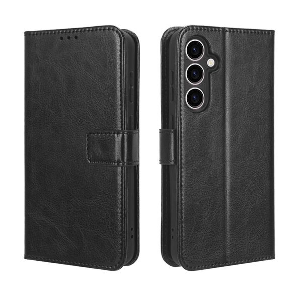 Leather Flip Cover Compatible With Galaxy S23 FE Crazy Horse Pattern Leather Cover