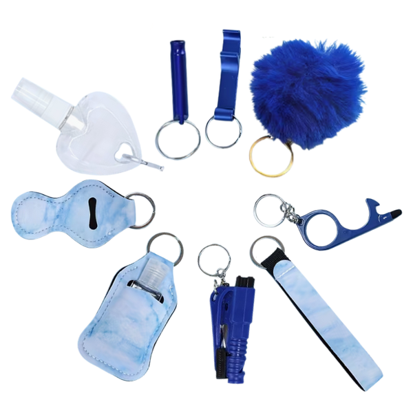 10 Piece Self Defense Keychain Set - Marble Blue
