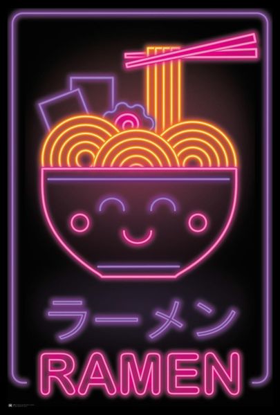 Ramen (Neon) Poster with Black Frame
