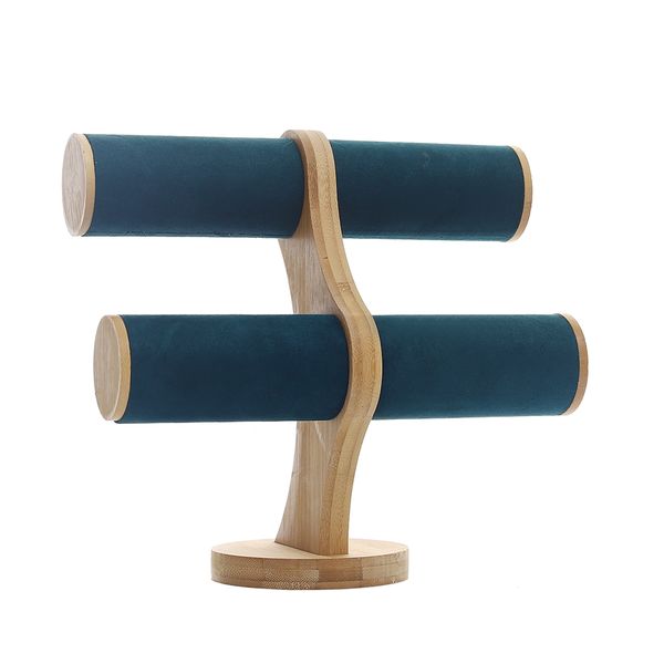 Bamboo 2-Tier Bracelet Necklace Jewellery Showcase Holder Stand