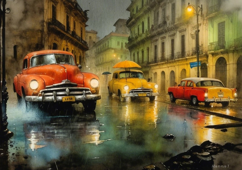 Canvas Home Decor Wall Art - Vintage Car In The City