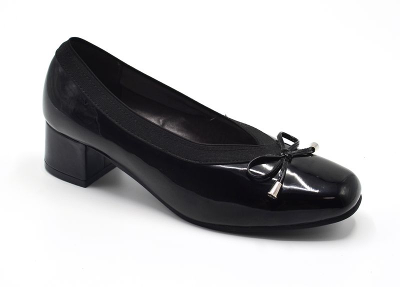 TTP Ladies High Gloss Court Heel with Elasticated Top Line &amp; Ribbon Decor