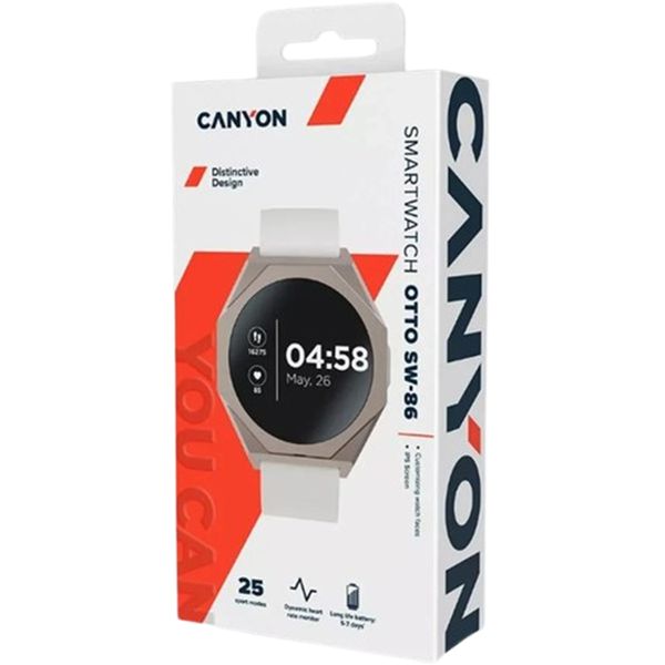 Canyon Otto SW-86 Silver Smartwatch-25 Sports Modes, IP68, Heart Monitoring