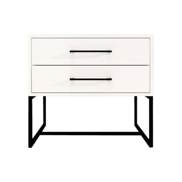 Jewel Bedside Pedestal 2Drawer Black Steel Frame -White