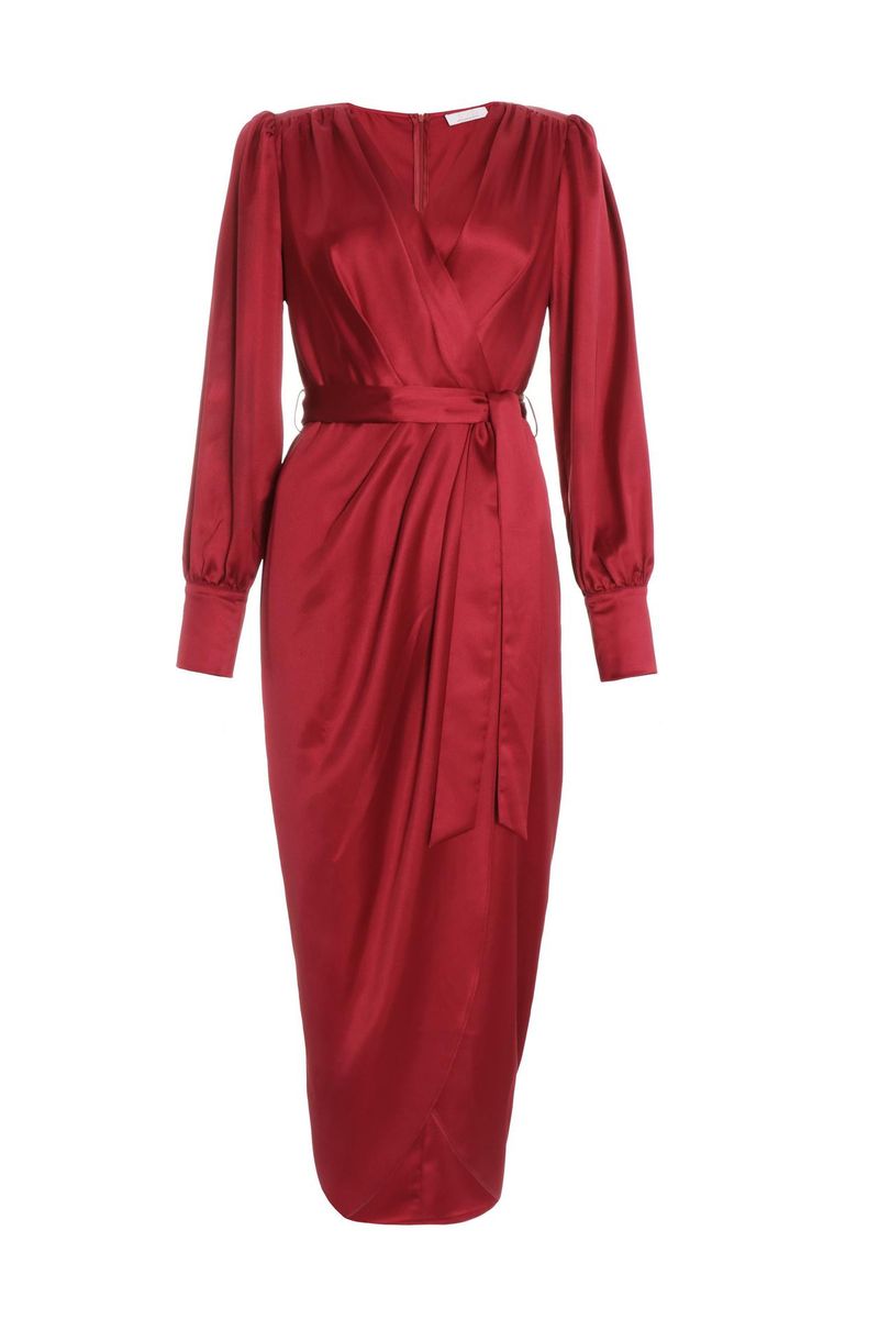 Quiz Ladies - Berry Satin Long Sleeve Wrap Midaxi Dress | Shop Today ...