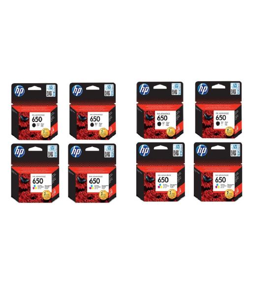 HP 650 Ink Combo Set - 4 x Black and 4 x Tri-colour