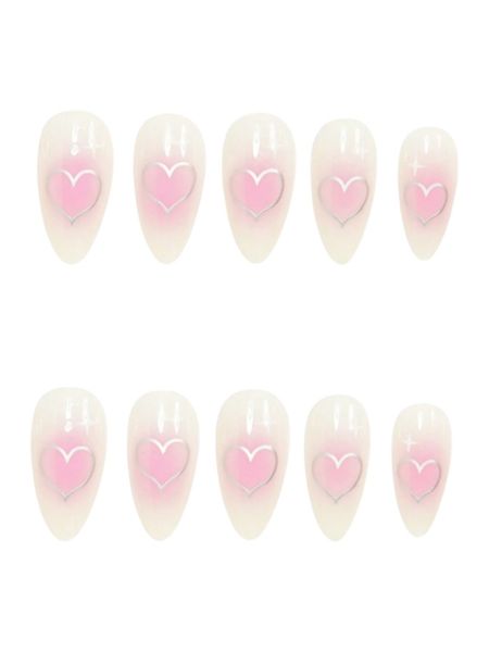 24 Piece - Valentine's Day Style Nails With Heart Design - Multicolour