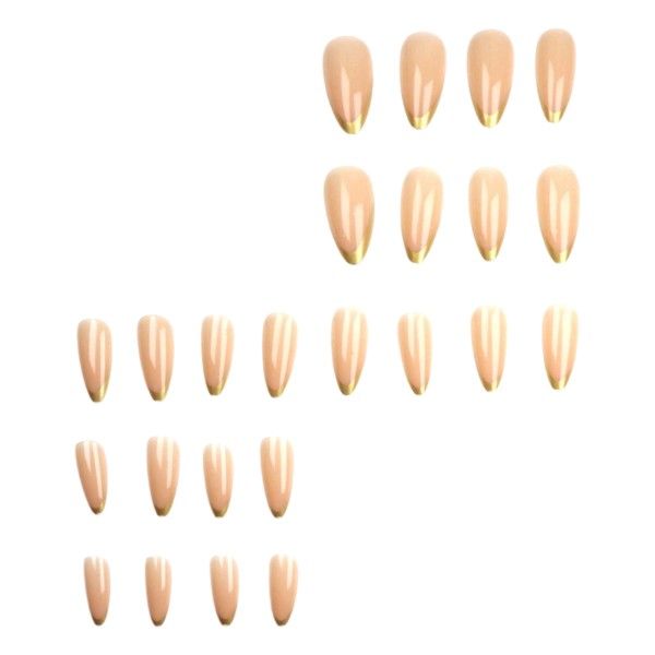 24 Piece - Elegant Glossy French Tip Medium Oval Nails - Gold