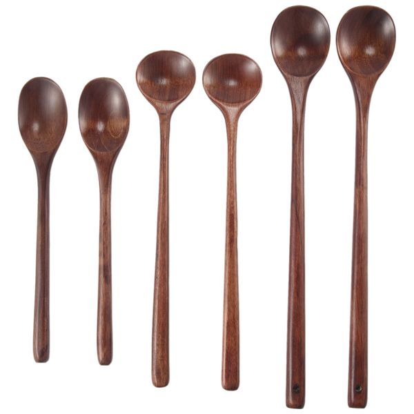 Wooden Kitchen Cooking Spoons for Eating Mixing Stirring - 6 Pieces