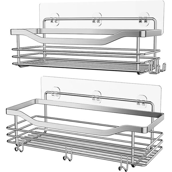 Orimade Shower Caddy Basket Shelf with 5 Hooks Adhesive Organizer Storage