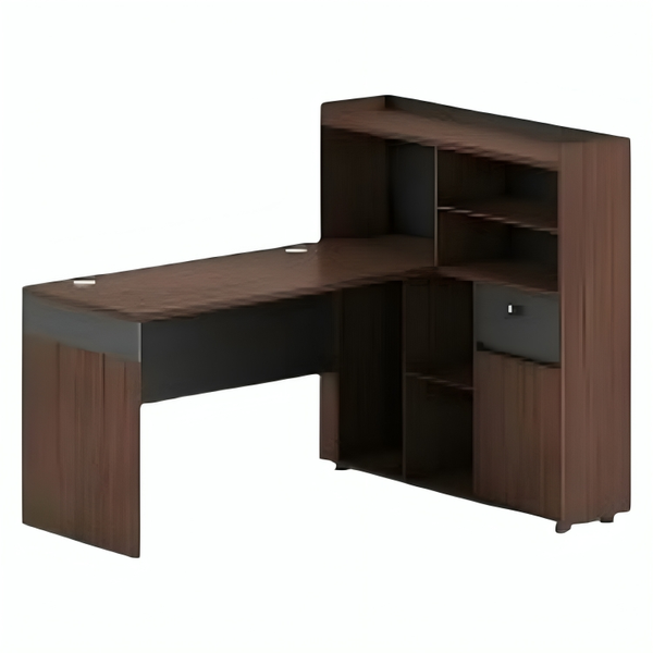 ZY1502 L-Shaped Office Desk with Integrated Storage - Wood &amp; Dark Grey