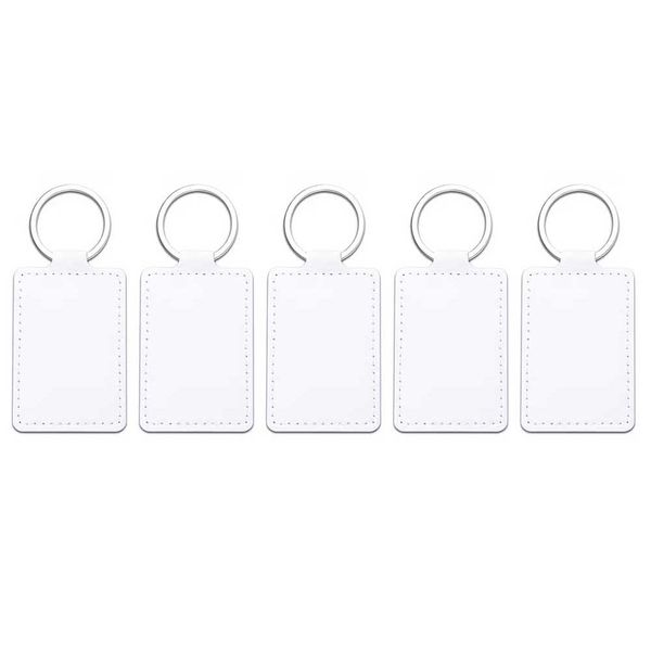 Rectangle White PU Leather Laser Engraving / Sublimation Keyrings - 5 Pack