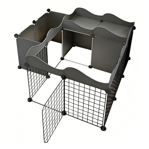 Portable Dog Fence (57x107x107cm) Adjustable Pet Playpen with Top Storage