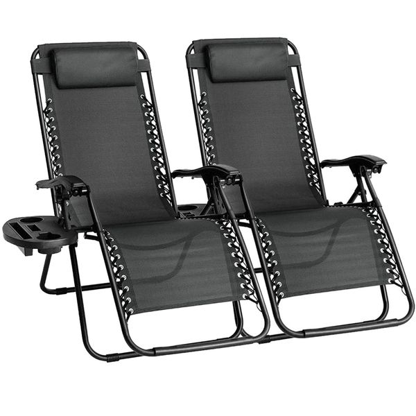 2 Pieces Sun Lounger Gravity Recliner Beach Pool Chair
