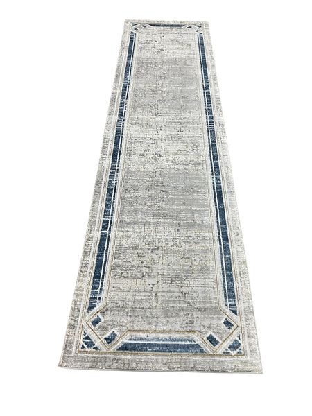 Modern Grey Blue Turkish Hallway RunnerRug 300 x 80cm