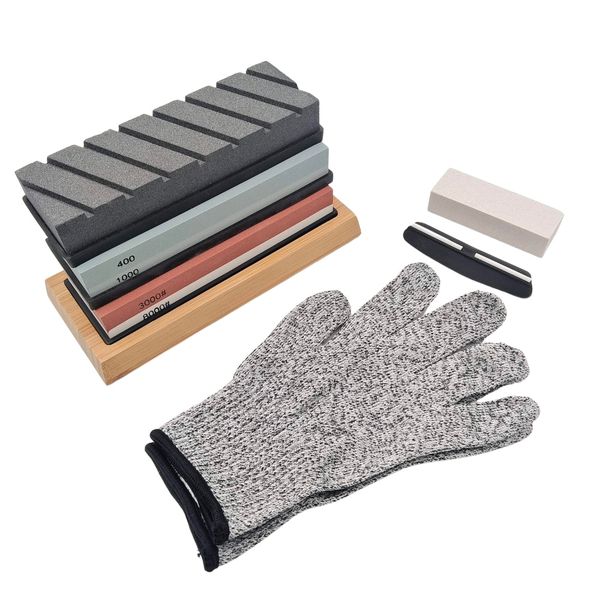 Pruchef - 8-in-1 Knife Sharpening Whetstone Set - 400/1000 &amp; 3000/8000