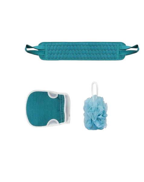 3pcs Exfoliating Bath Strap, Mitt &amp; Loofah