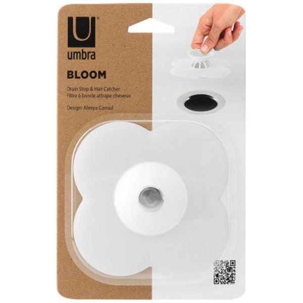 Umbra Bloom Drain Stop &amp; Hair Catcher White Silicone Bathtub Shower