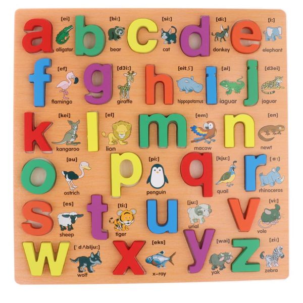 Illustrated Wooden Alphabet Puzzle Board Lowercase)