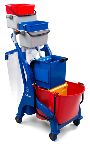 Filmop Vega 28L Cleaning Trolley with Wringer &amp; 4L Buckets - Red/Blue