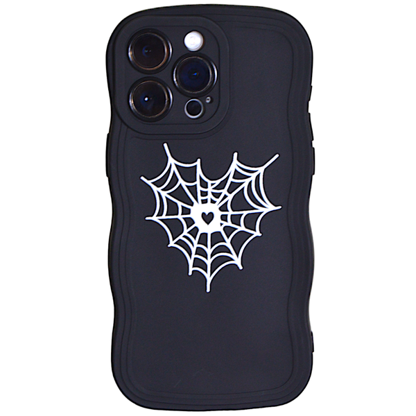 Black - Phone Case with Wavy Edge &amp; Web Heart - Iphone 15 Pro Max