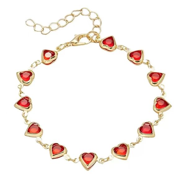 Gold Plated Red Heart Bracelet Beaded Love Charm Summer Jewelry for Women