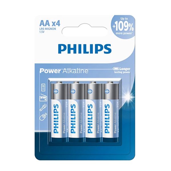 Philips Alkaline LR6P4B AA Batteries 4 Pack - Long-Lasting Power