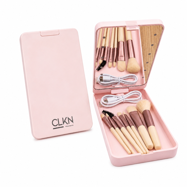 Folding Vanity Makeup Mirror with Built-In Cosmetic Storage Organizer