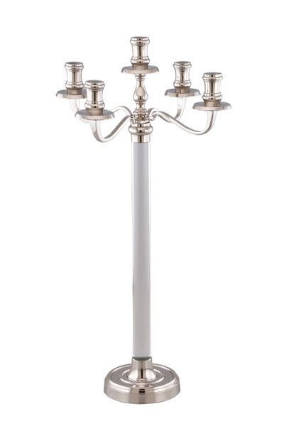 5-Arm Candelabra with clear resin rod-silver Plated-75cm