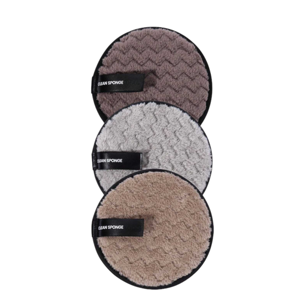 3Piece Soft Makeup Remover Puffs - Brown, Light Brown &amp; Grey