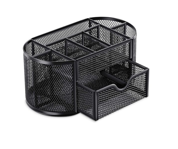 Mesh Metal Office Supply Desk Organizer Caddy With 6 Compartments - Black