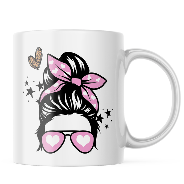 Ceramic Love Pink glasses and bun Mug - White - 11 OZ