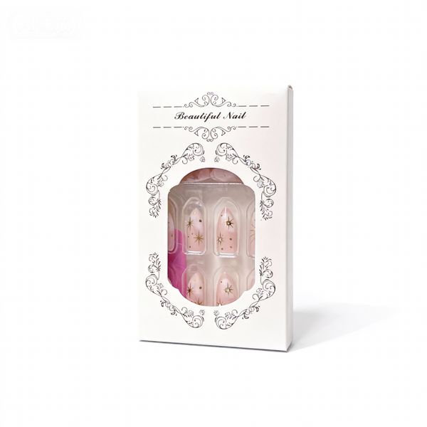 Press on Nails Six Pointed Star Ombre Design White 24 Pieces