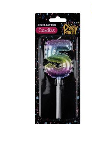 Crazy Party - Rainbow Birthday Balloon Candle 5cm "5" x 2